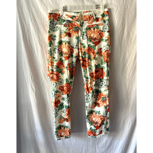 Anthropologie Floral Print Pants - Orange and Green